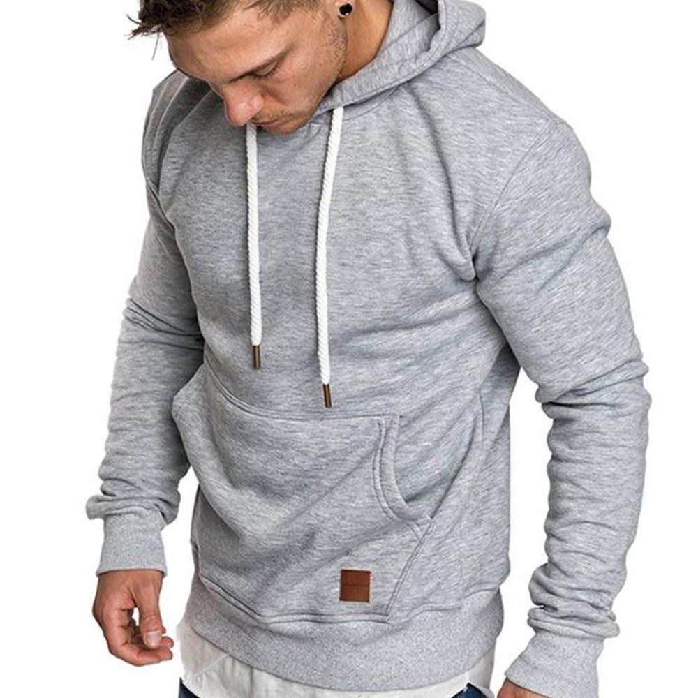 Loose Plain Lace Up Pullover Men's Hoodie with Pocket