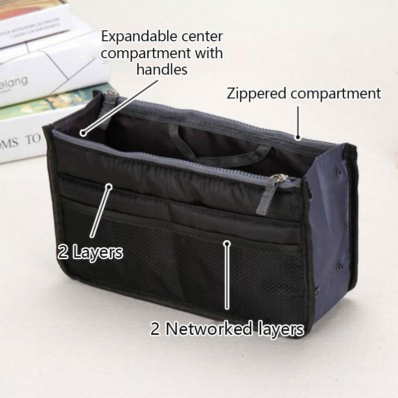 Women's Bag Practical Handbag Purse Nylon Dual Organizer Insert Cosmetic Storage