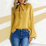 Lace-up Long Sleeve Chiffon Blouse