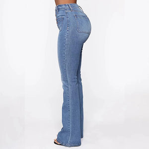 Washed High Waist Button Boot-cut Jeans