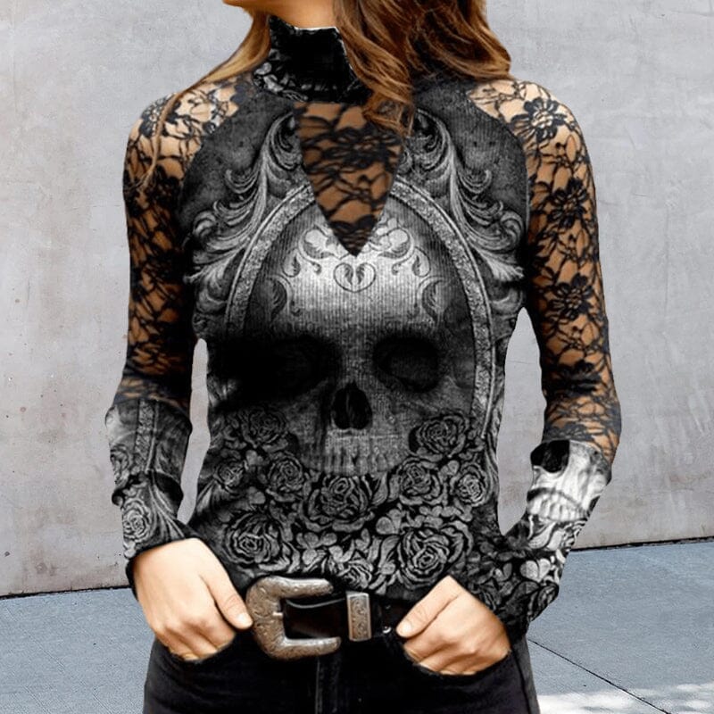 Lace Skull Print T-shirt