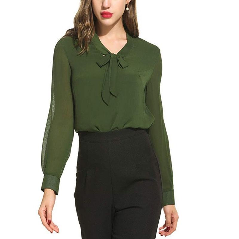 Chiffon Long Sleeve Bow Shirts