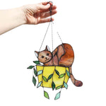 Cat in a flowerpot Suncatcher Stained Glass Window Hangins