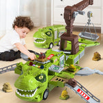 Dinosaur Transforming Engineering Truck Track Toy Set with Lights and Music