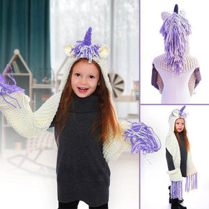 Crochet Cartoon Unicorn Winter Hat With Scarf Pocket