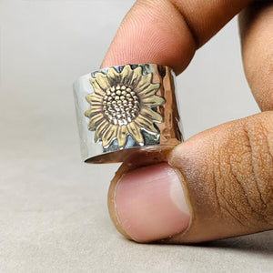 Golden Sunflower Wide Band Ring