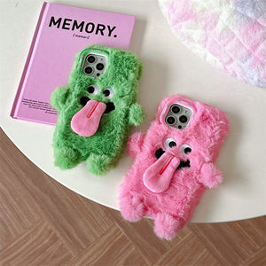 Funny Tongue Sticking Out Plush Mobile Phone Case For iPhone