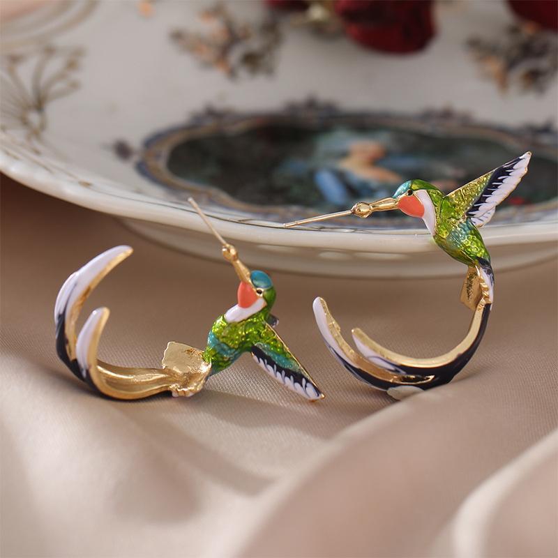 Hummingbird Shaped Drop Earrings