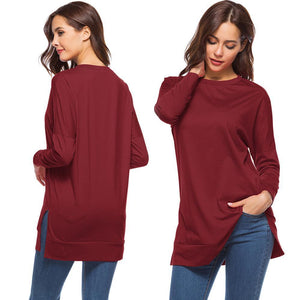 Women's Side Split Loose Casual Pullover Tunic Tops