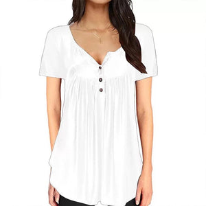 Women Plain Ruched Button T-Shirt