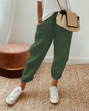 Cotton linen solid color pants