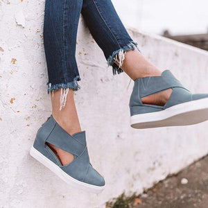 Women's Cut-Out Wedge Sneakers Back Zipper Shoes