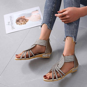 Roman Style Rhinestone Flat Sandals