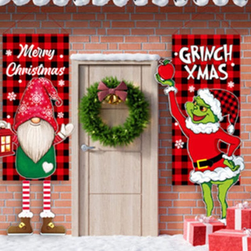 Christmas Decoration Hanging Grinch Faceless Doll Door Hanging Flag Garden Flag