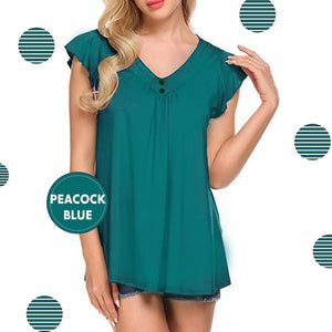 Women's V Neck Pleated Tunic Tops