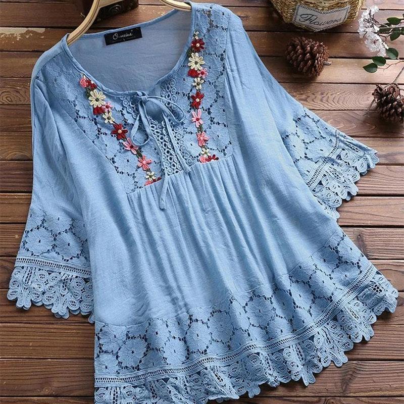 Fashion Lace Patchwork Bow Blouses for Women