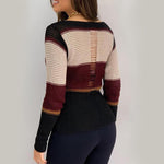 Colorblock Long Sleeve Ladder Cutout Knit Top