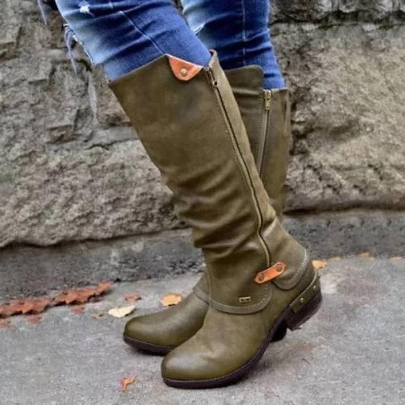 Womens Western Cowboy Knee Boots Punk Boots