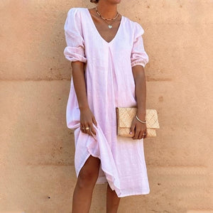 V-neck solid-colored midi dress