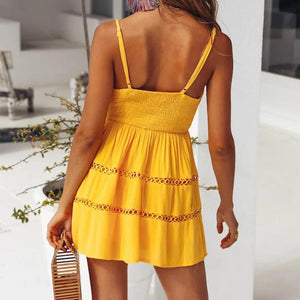 Hollow Out A Line Cami Dress - Yellow