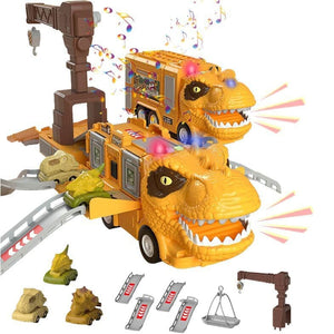 Dinosaur Transforming Engineering Truck Track Toy Set with Lights and Music