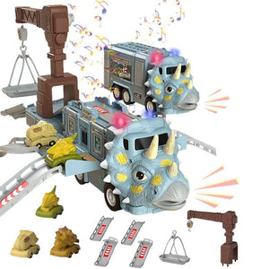 Dinosaur Transforming Engineering Truck Track Toy Set with Lights and Music