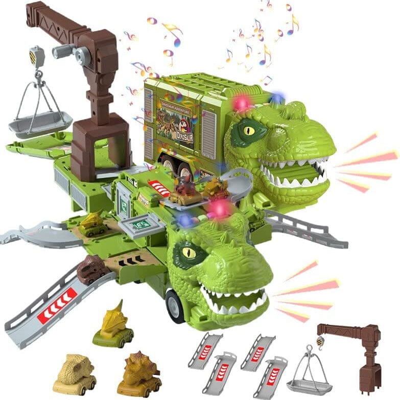 Dinosaur Transforming Engineering Truck Track Toy Set with Lights and Music