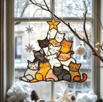 Cat Christmas Tree Suncatcher Ornament