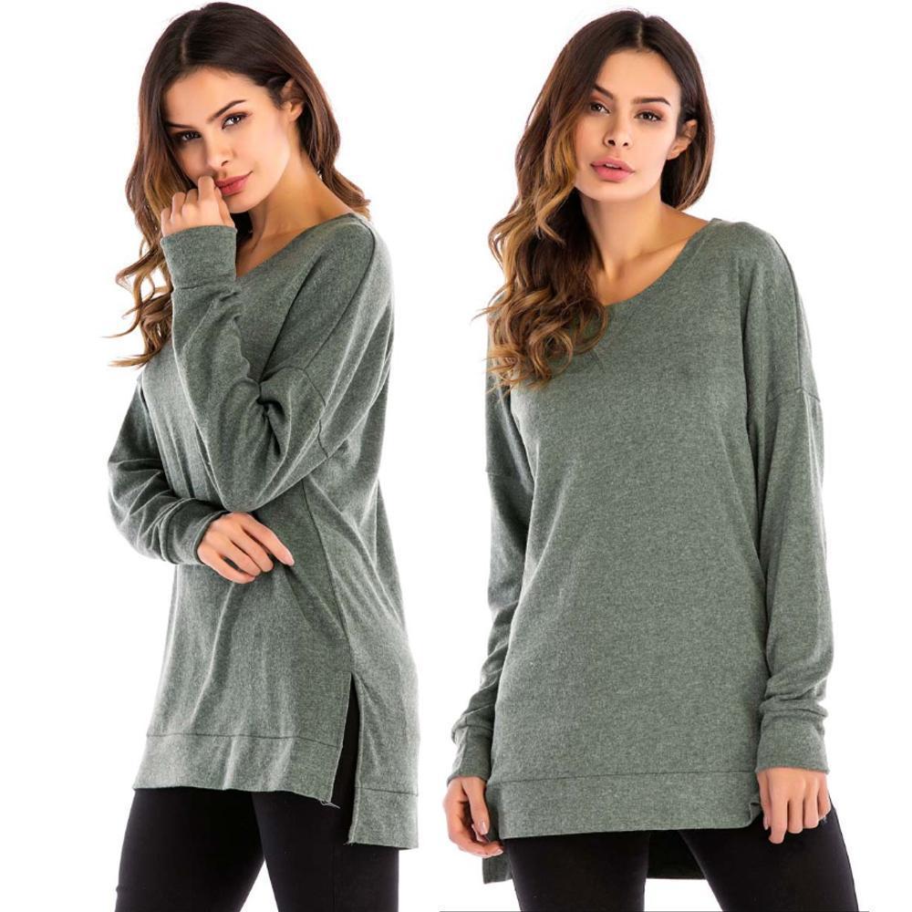 Women's Side Split Loose Casual Pullover Tunic Tops