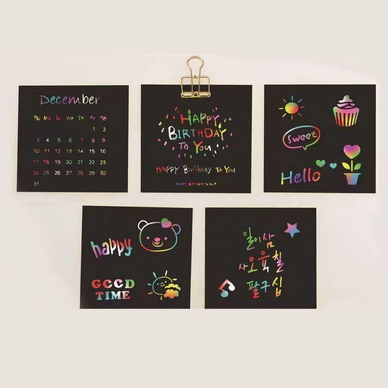 【100 pcs/1 Set】DIY Rainbow Magic Scratch Paper Art Set