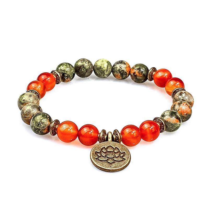 Agate Lotus Pendant Beaded Bracelet