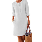 Women Solid Color Cotton and Linen Dress