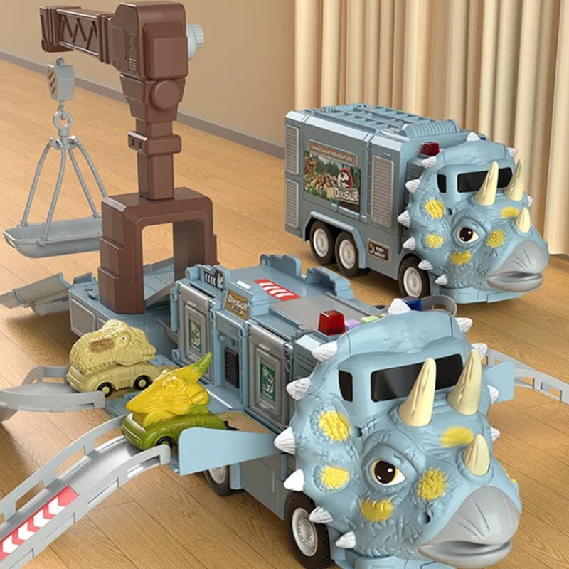 Dinosaur Transforming Engineering Truck Track Toy Set with Lights and Music