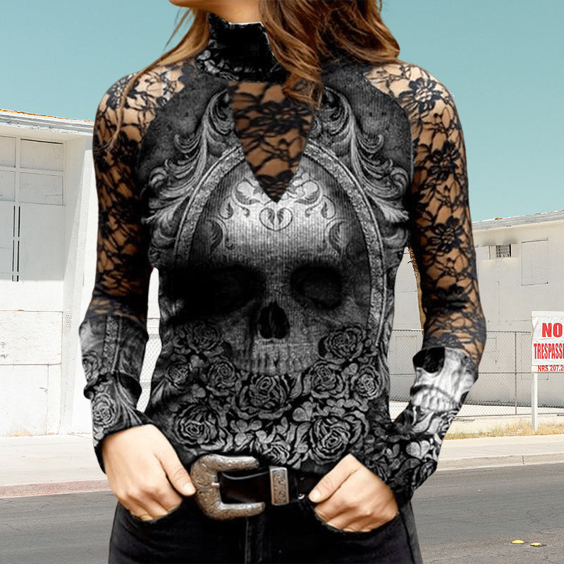 Lace Skull Print T-shirt