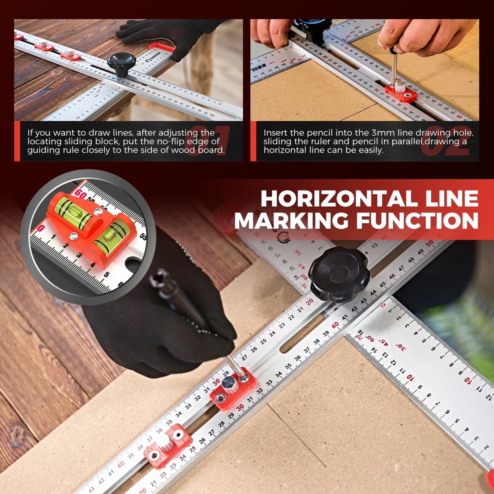 4 in 1 Drilling Positioning Ruler