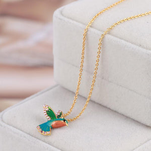 Colorful Diamond Hummingbird Necklace