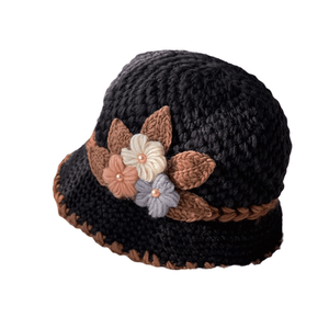 French Thicken Women's Flowers Knitted Woolen Hat