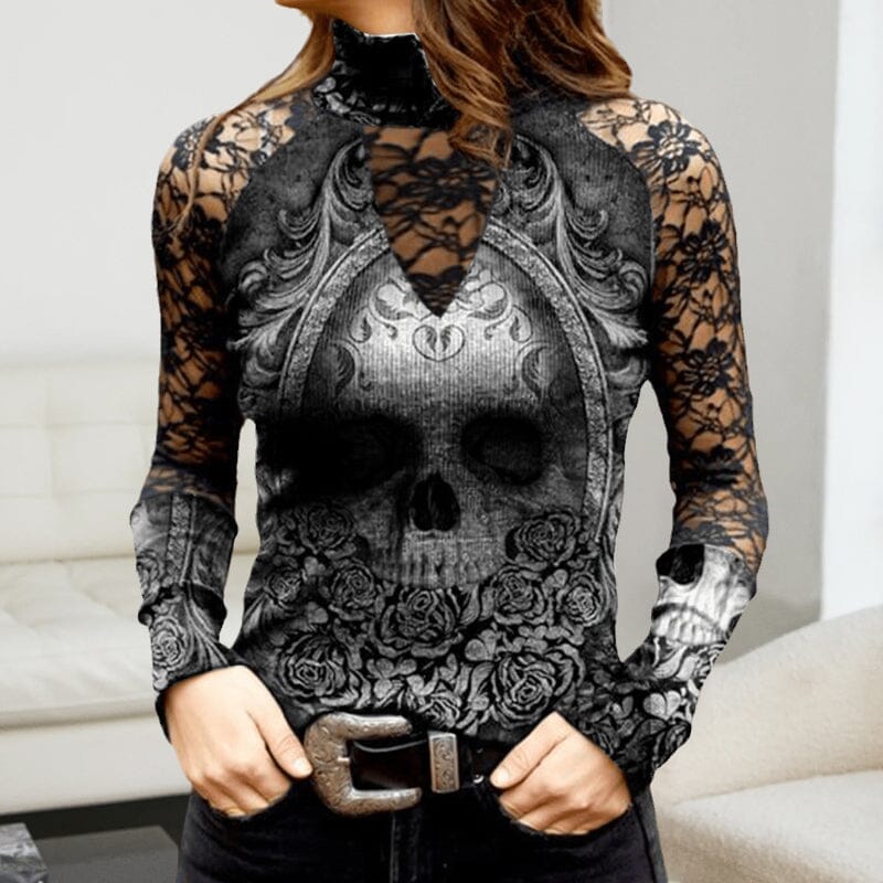 Lace Skull Print T-shirt