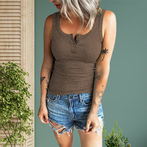 Threaded Button Slim Tank Top