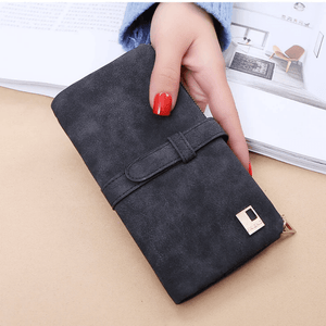 Women Drawstring Nubuck Leather Zipper Two Fold Wallet