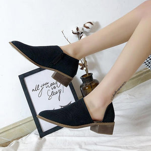 Hollow-Out Low Heel Faux Suede Zipper Ankle Boots