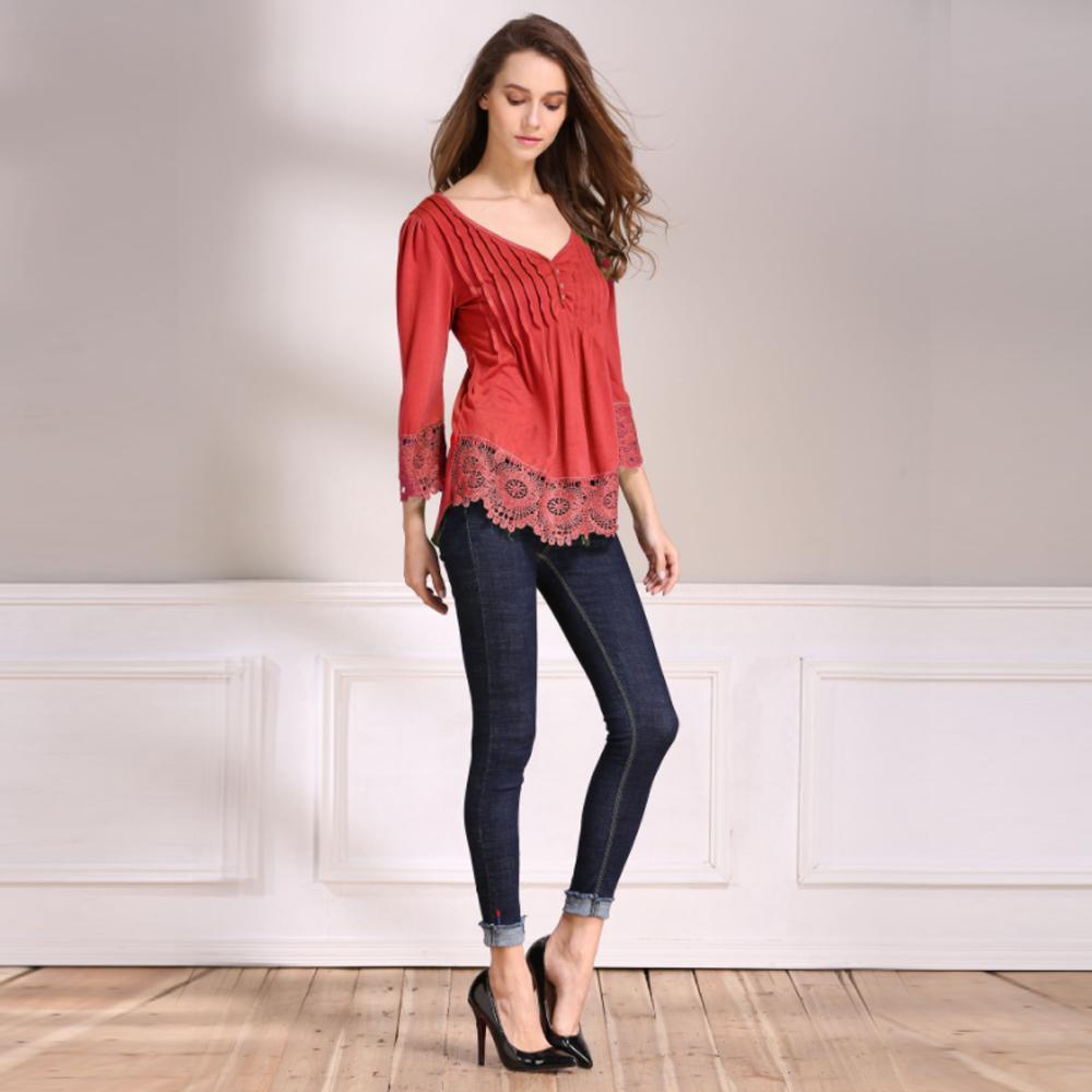 V-Neck Splicing Single-Breasted Blouse