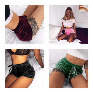 Women Velvet High Waist Shorts