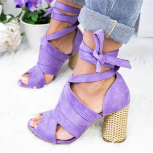 Casual Solid Color Lace Up High Heel Sandals