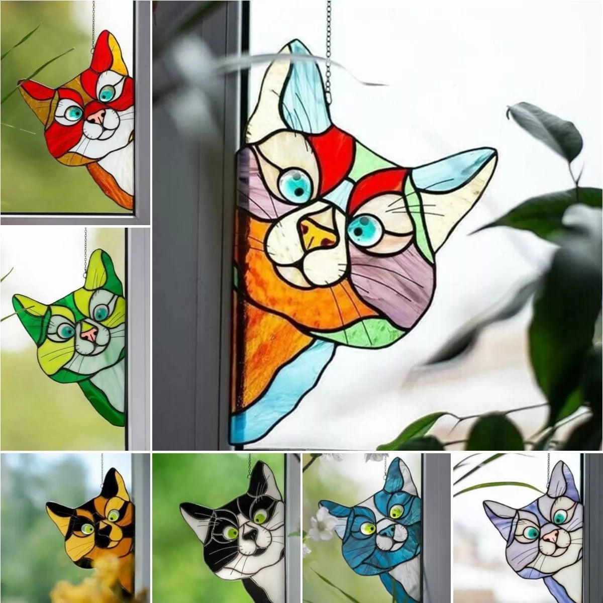 🔥Hot Sale-😻Handmade Stain Cat Suncatcher For Window