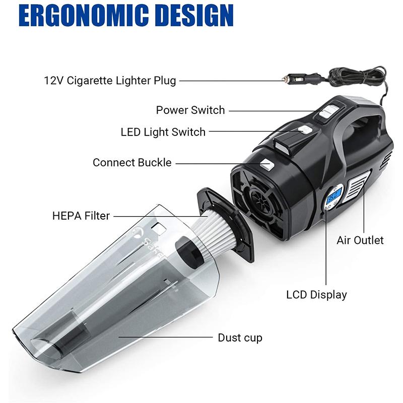 4-in-1 Portable Car Vacuum Cleaner, with LCD Display