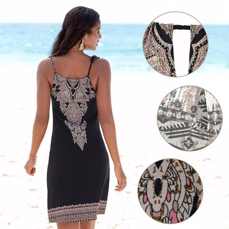 Womens Casual Print Sleeveless Short Sundress