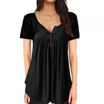 Women Plain Ruched Button T-Shirt