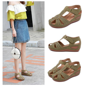 Hollow Out Lightweight Breathable Velcro Pure Color Sandals