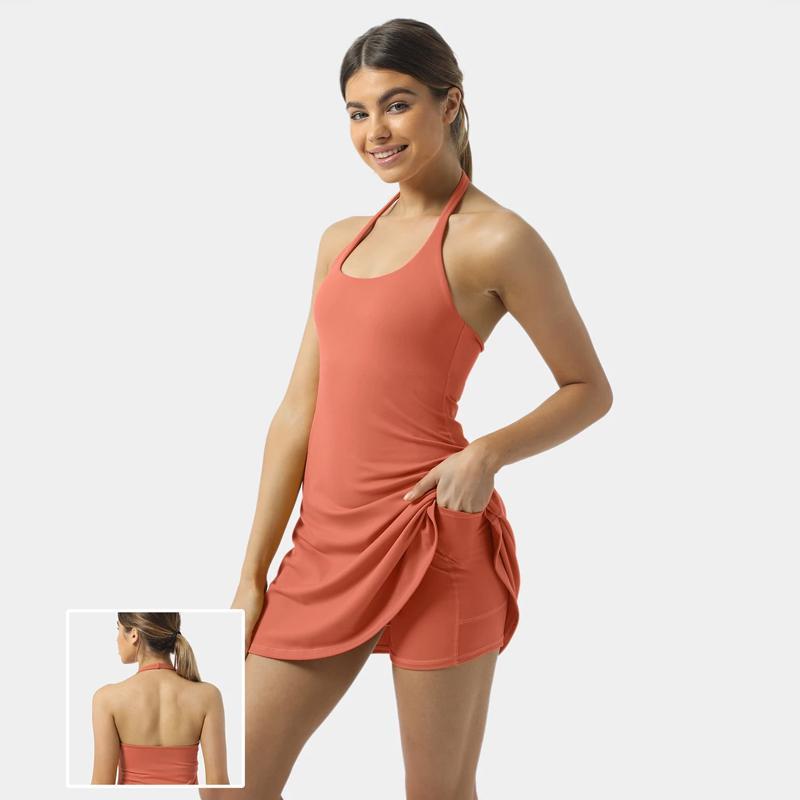 Women's Sleeveless Exercise Tennis Dress with Built